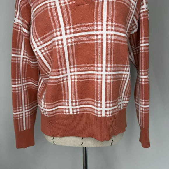 Max studio Pumpkin Spice Orange Sweater Plaid Shirt Collar Women’s sz XL Classic - Picture 3 of 7